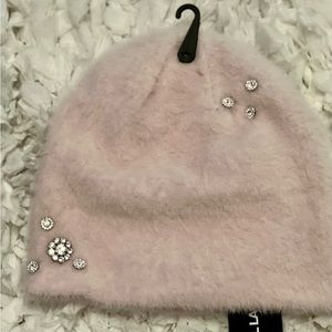 *NWT* Karl Lagerfeld Pink Fuzzy Beanie with embellishment